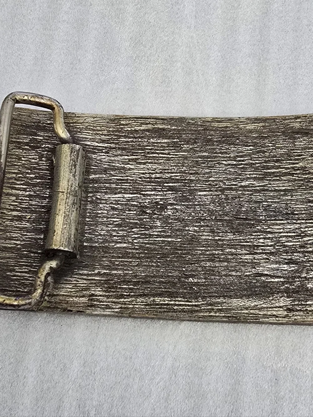 VTG Brutalist Modernist Belt Buckle Pewter Silver Tone Geometric Chevron 3.5